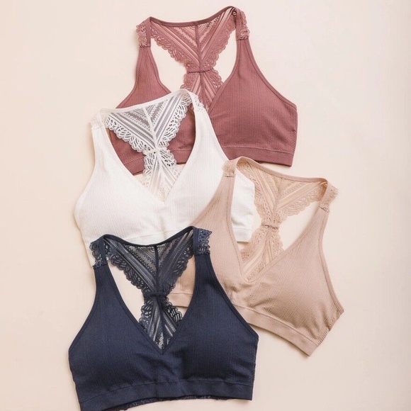 SOLD OUT Roseclay Seamless Front Solid Lace Racerback Bralette Women's Bra - Picture 3 of 3